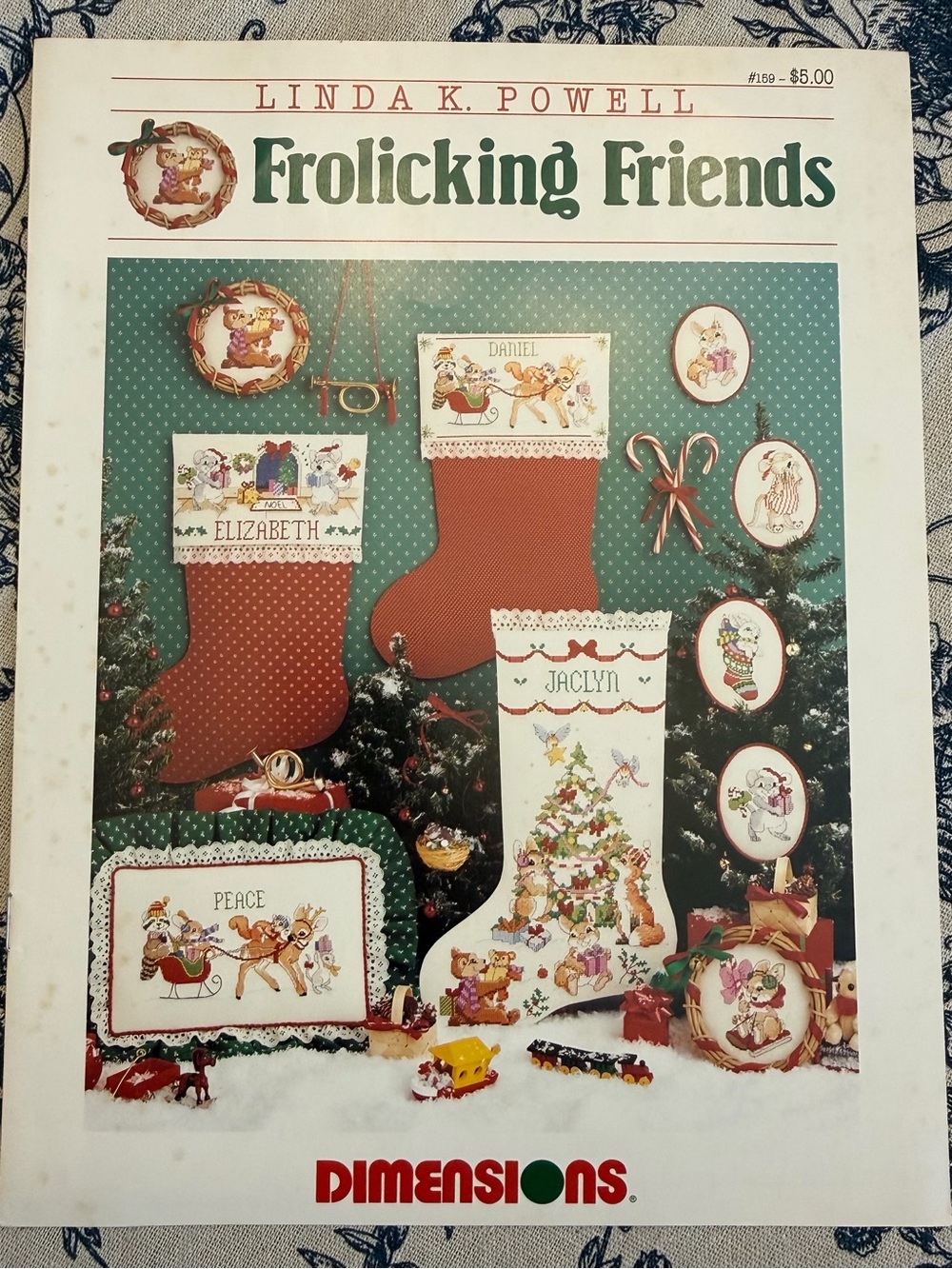 1988 Dimensions Cross Stitch Pattern Leaflet #159 Frolicking Friends Christmas